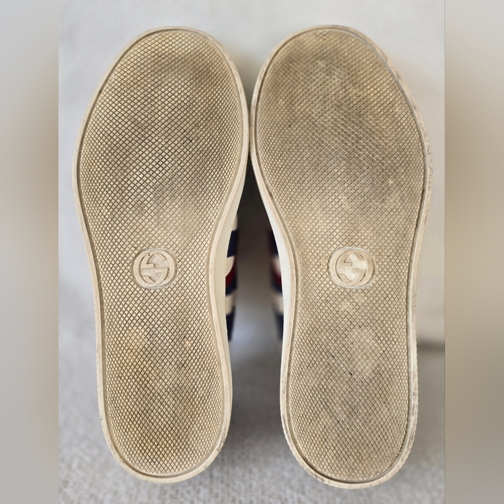 Pre-owned 💯 Authentic Gucci Dublin Stripe Slip-on Sneakers 👟  Navy/White - Picture 6 of 12